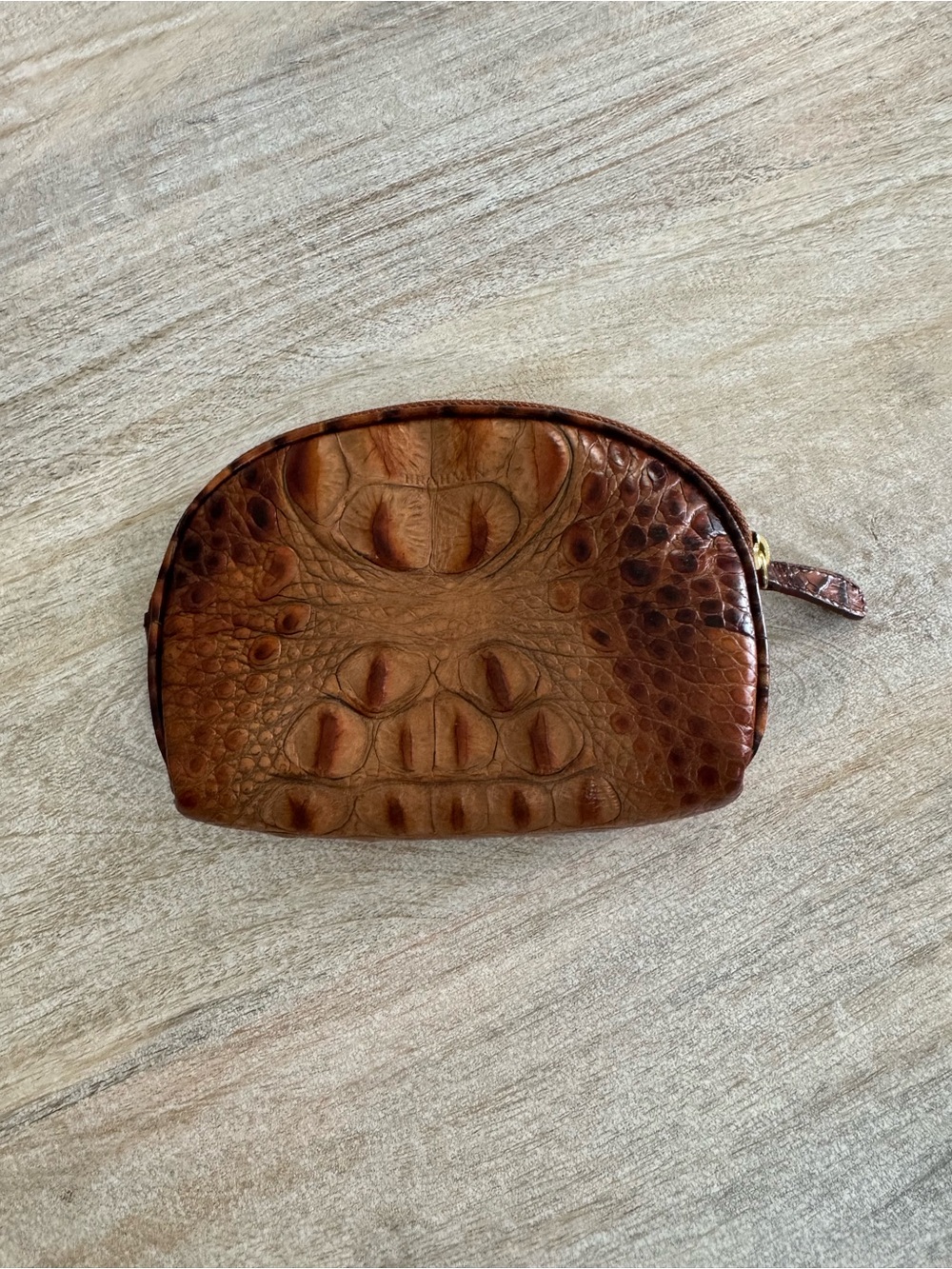 Brahmin Brown Croc-Embossed Leather Cosmetic Case